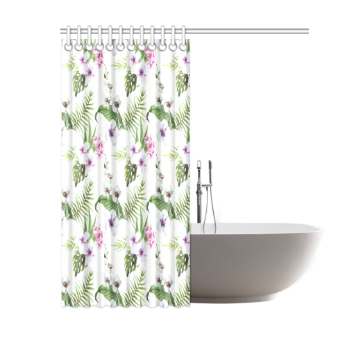 Tropical Hibiscus and Palm Leaves Shower Curtain 60"x72"