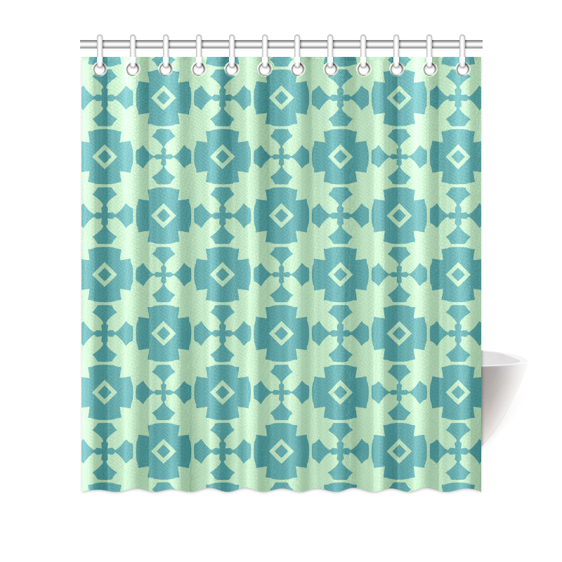 Teal Mint Geometric Tile Pattern Shower Curtain 66"x72"