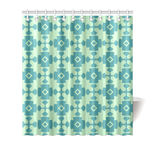 Teal Mint Geometric Tile Pattern Shower Curtain 66"x72"