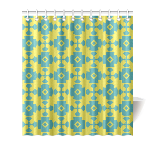 Yellow Teal Geometric Tile Pattern Shower Curtain 66"x72"
