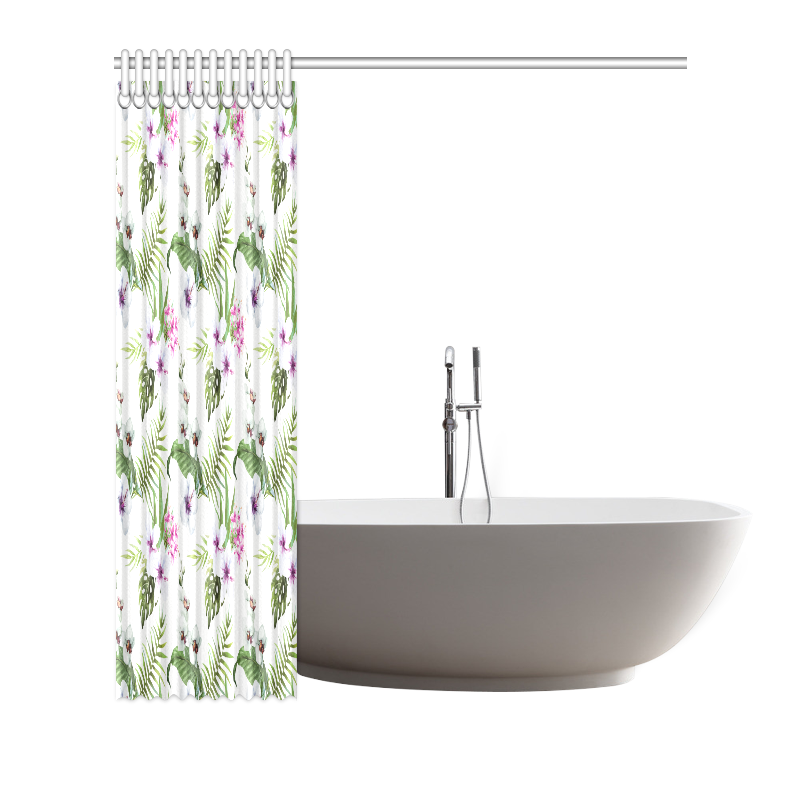 Tropical Hibiscus and Palm Leaves Shower Curtain 66"x72"