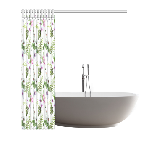 Tropical Hibiscus and Palm Leaves Shower Curtain 66"x72"