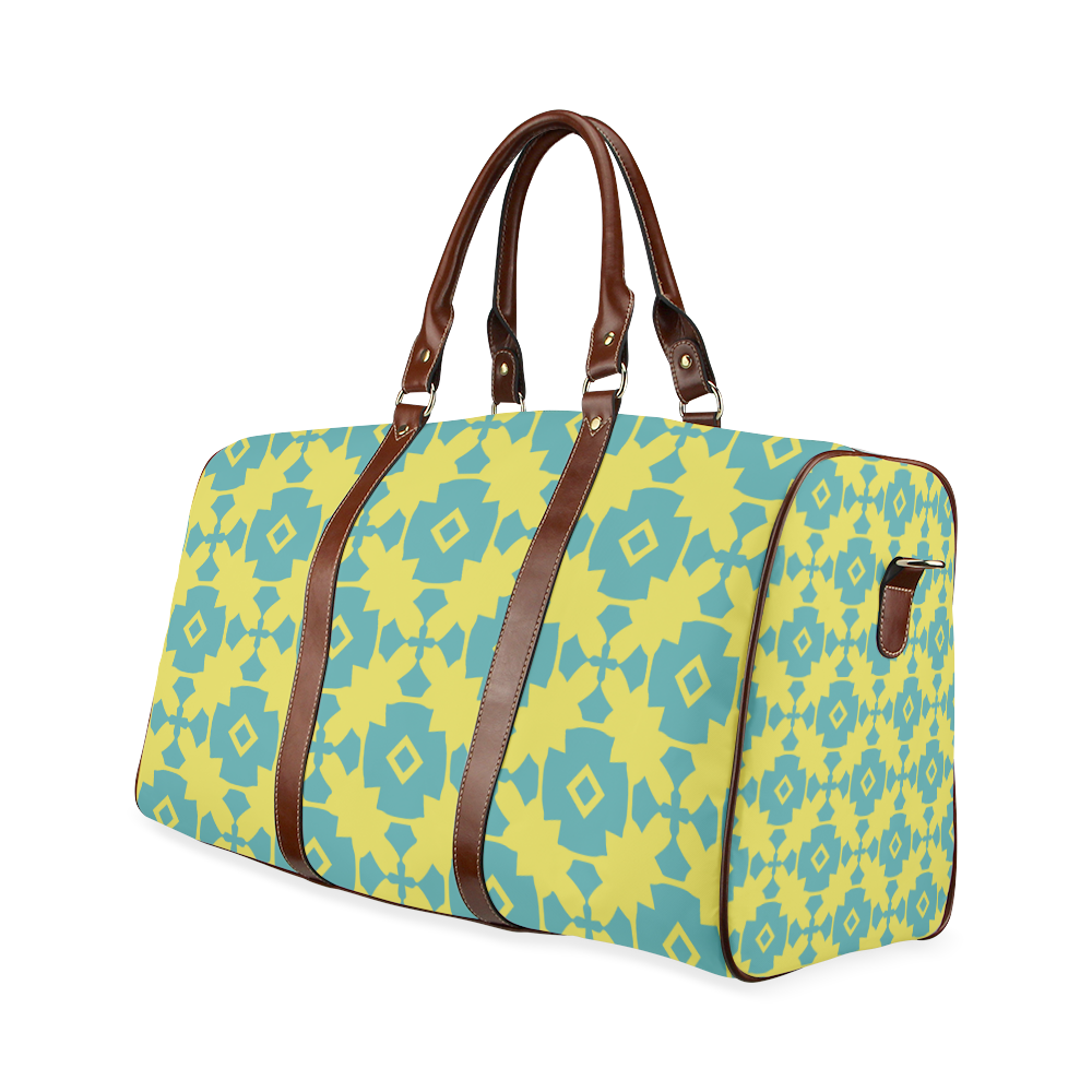 Yellow Teal Geometric Tile Pattern Waterproof Travel Bag/Large (Model 1639)