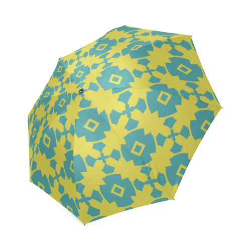 Yellow Teal Geometric Tile Pattern Foldable Umbrella (Model U01)