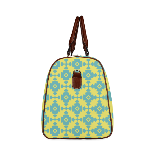 Yellow Teal Geometric Tile Pattern Waterproof Travel Bag/Large (Model 1639)