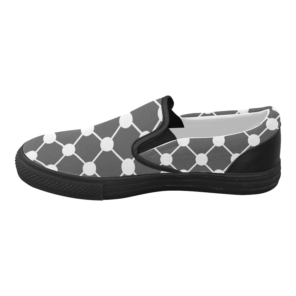 Charcoal Trellis Dots Women's Slip-on Canvas Shoes (Model 019)