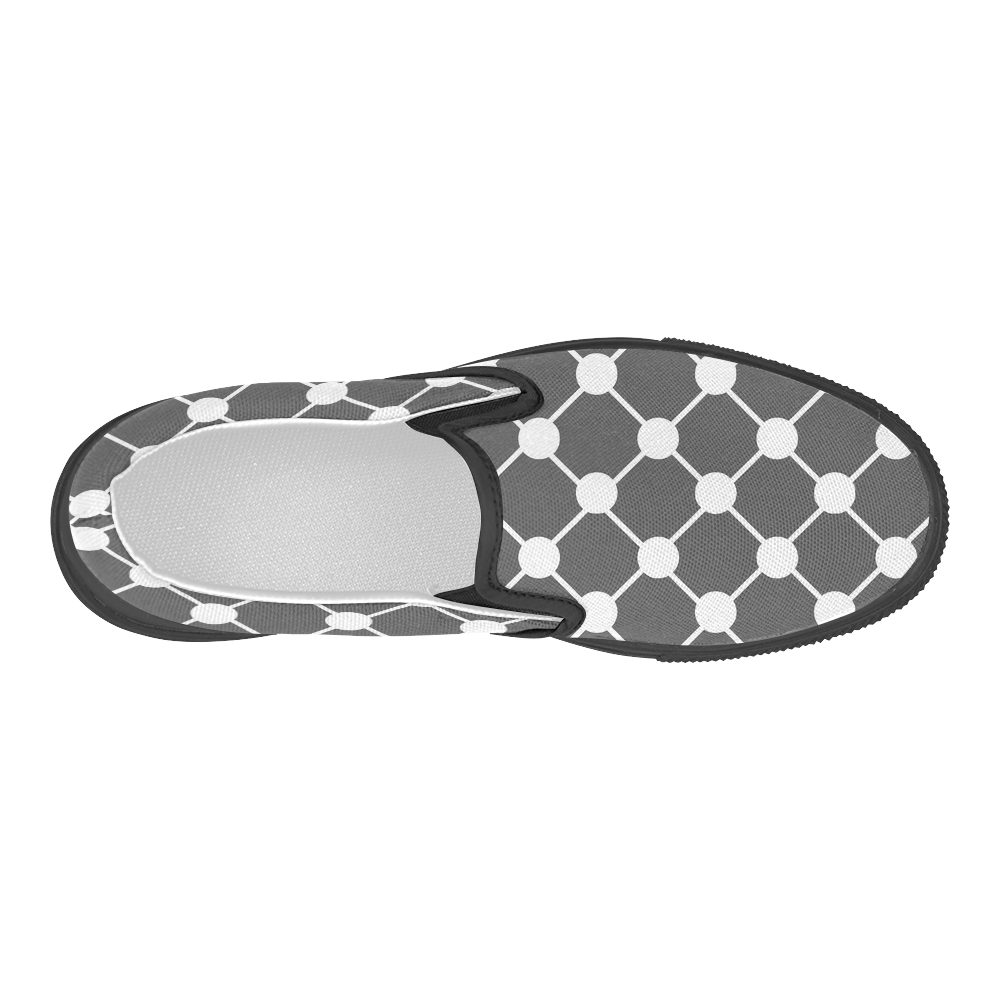 Charcoal Trellis Dots Women's Slip-on Canvas Shoes (Model 019)
