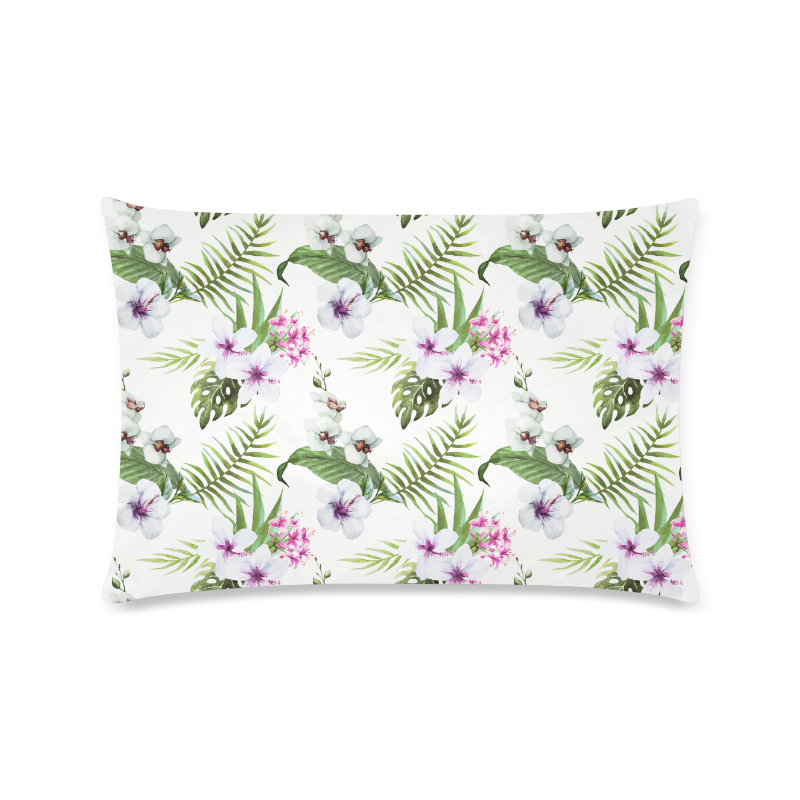 Tropical Hibiscus and Palm Leaves Custom Rectangle Pillow Case 16"x24" (one side)