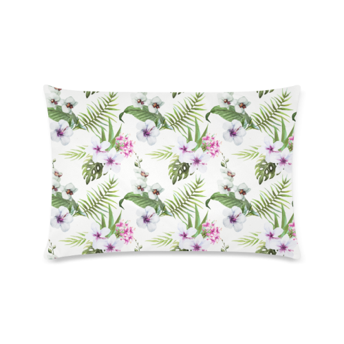 Tropical Hibiscus and Palm Leaves Custom Rectangle Pillow Case 16"x24" (one side)