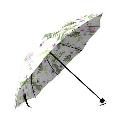 Tropical Hibiscus and Palm Leaves Foldable Umbrella (Model U01)