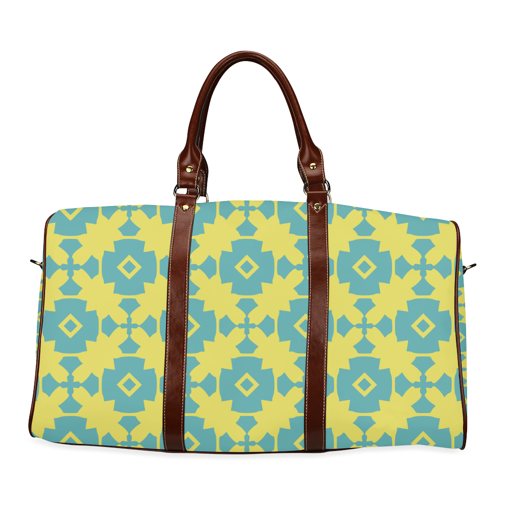 Yellow Teal Geometric Tile Pattern Waterproof Travel Bag/Large (Model 1639)