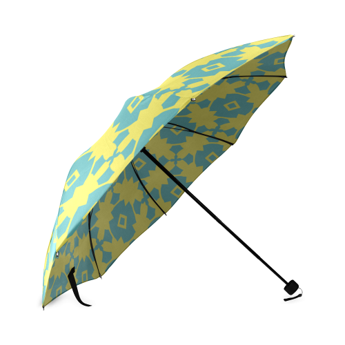 Yellow Teal Geometric Tile Pattern Foldable Umbrella (Model U01)
