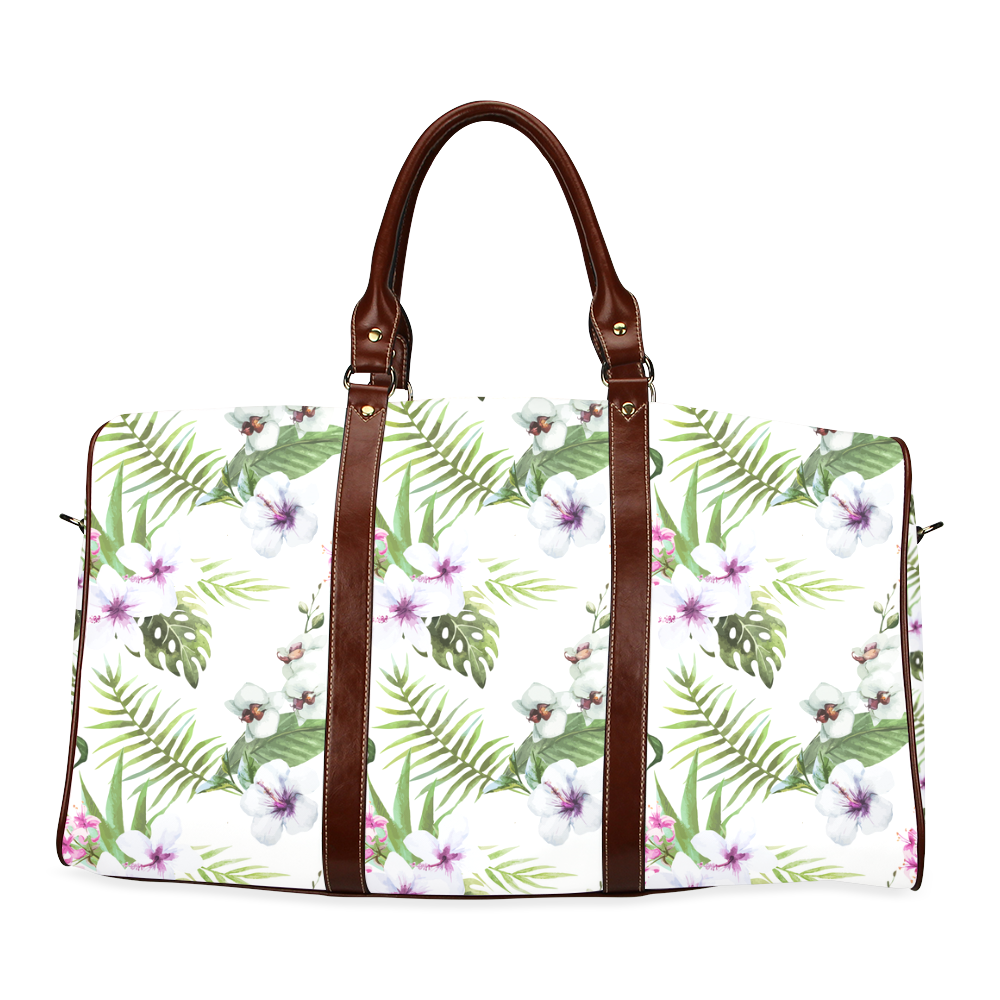 Tropical Hibiscus and Palm Leaves Waterproof Travel Bag/Large (Model 1639)