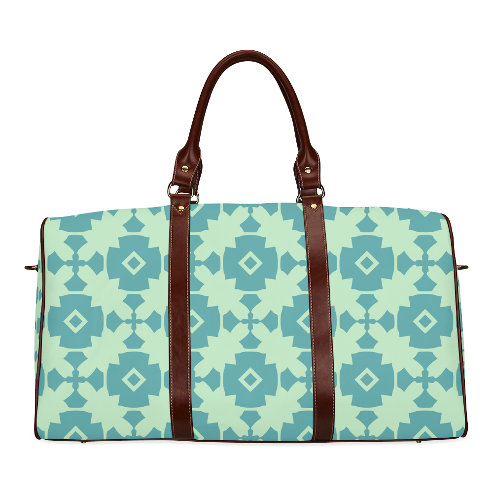 Teal Mint Geometric Tile Pattern Waterproof Travel Bag/Large (Model 1639)