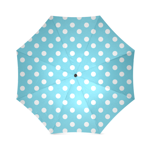 Cyan Polka Dots Foldable Umbrella (Model U01)