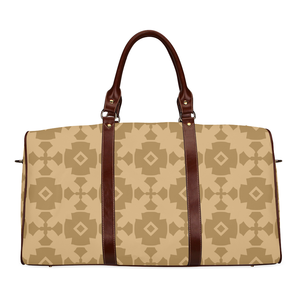 Dark tan Geometric Tile Pattern Waterproof Travel Bag/Large (Model 1639)