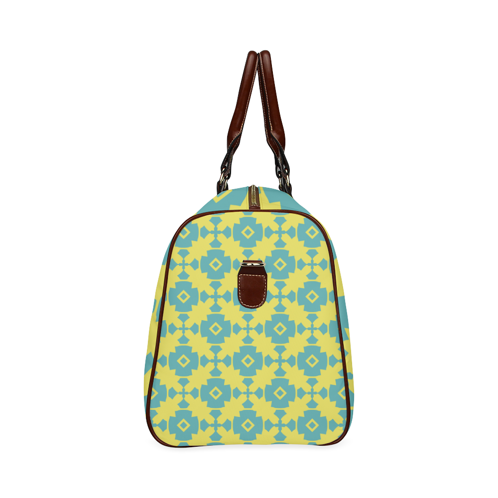 Yellow Teal Geometric Tile Pattern Waterproof Travel Bag/Large (Model 1639)