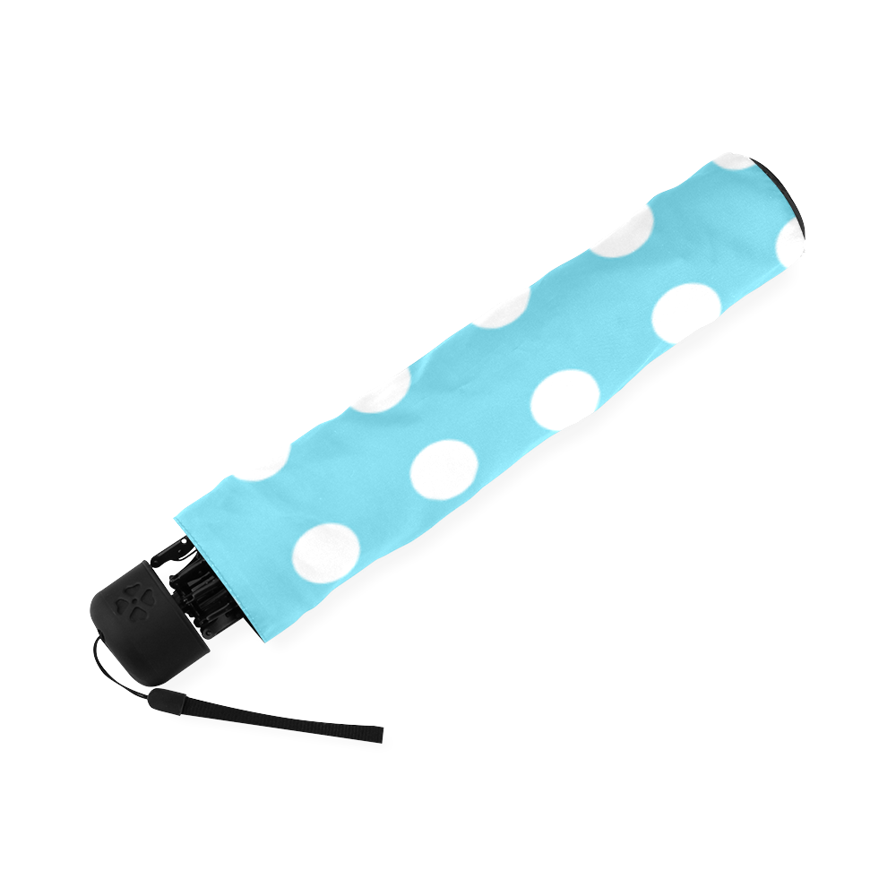 Cyan Polka Dots Foldable Umbrella (Model U01)
