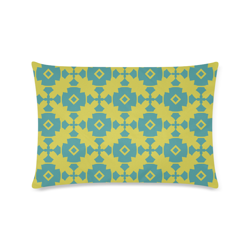 Yellow Teal Geometric Tile Pattern Custom Rectangle Pillow Case 16"x24" (one side)