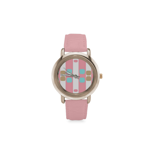 Leather watch -pastel stripes with dots Women's Rose Gold Leather Strap Watch(Model 201)