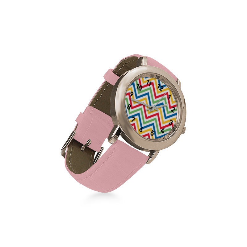 Green Red Chevron Women's Rose Gold Leather Strap Watch(Model 201)