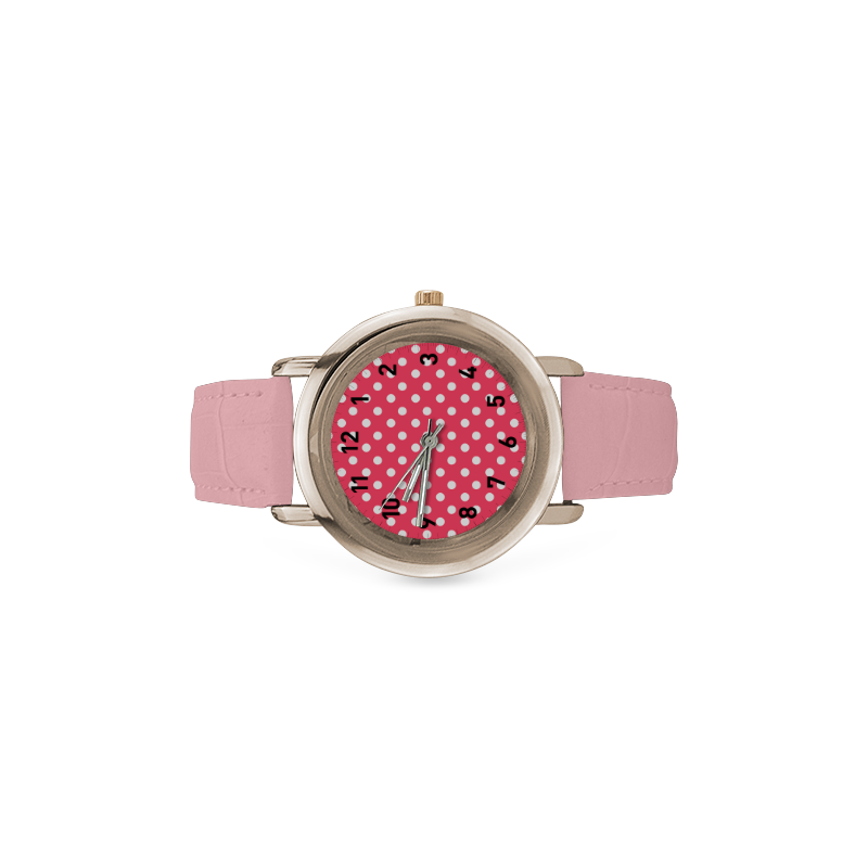 Indian Red Polka Dots Women's Rose Gold Leather Strap Watch(Model 201)
