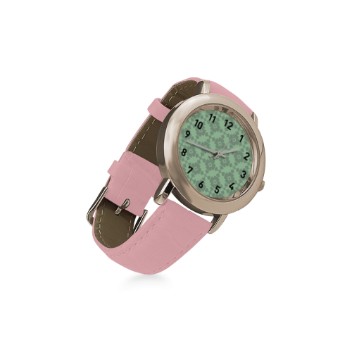 Mint Green Geometric Tile Pattern Women's Rose Gold Leather Strap Watch(Model 201)