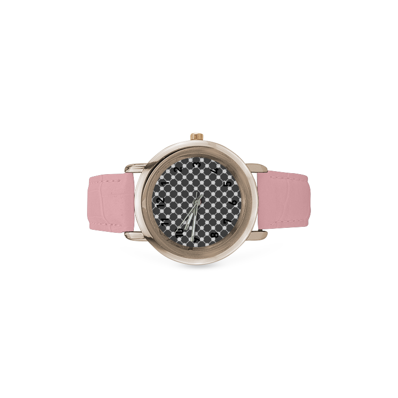 Charcoal Trellis Dots Women's Rose Gold Leather Strap Watch(Model 201)