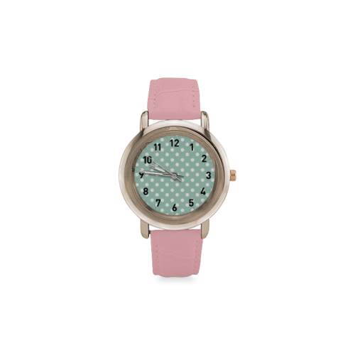 Aqua Polka Dots Women's Rose Gold Leather Strap Watch(Model 201)