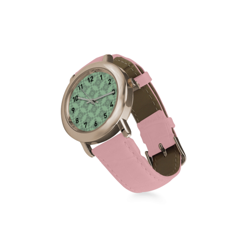 Mint Green Geometric Tile Pattern Women's Rose Gold Leather Strap Watch(Model 201)
