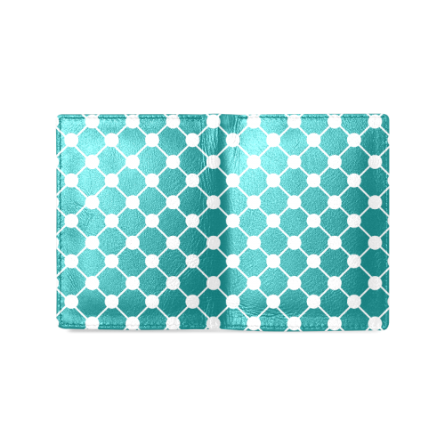 Teal Trellis Dots Men's Leather Wallet (Model 1612)