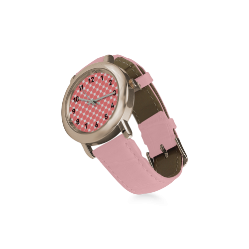 Coral Trellis Dots Women's Rose Gold Leather Strap Watch(Model 201)