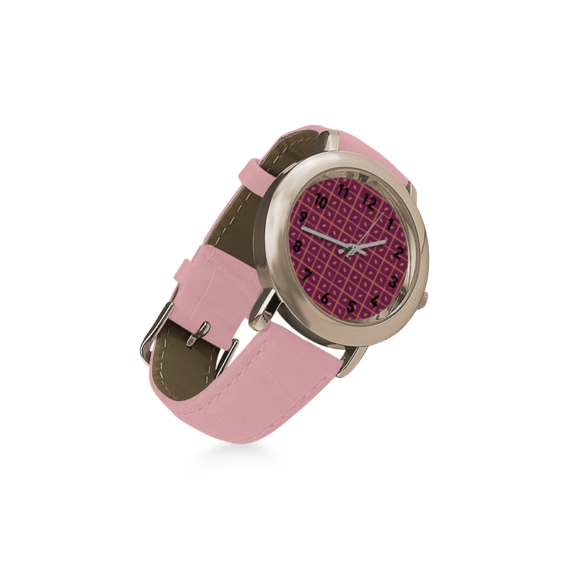 Leaves Pattern Women's Rose Gold Leather Strap Watch(Model 201)