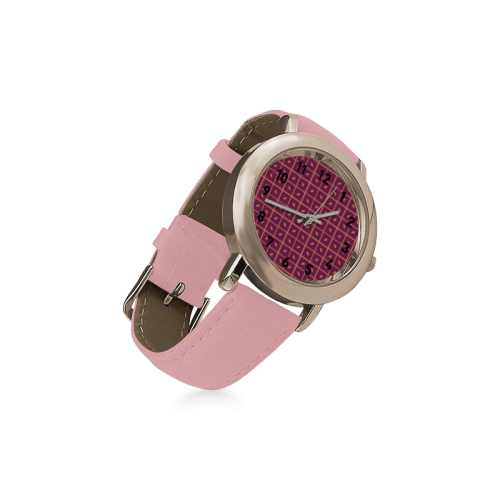 Leaves Pattern Women's Rose Gold Leather Strap Watch(Model 201)