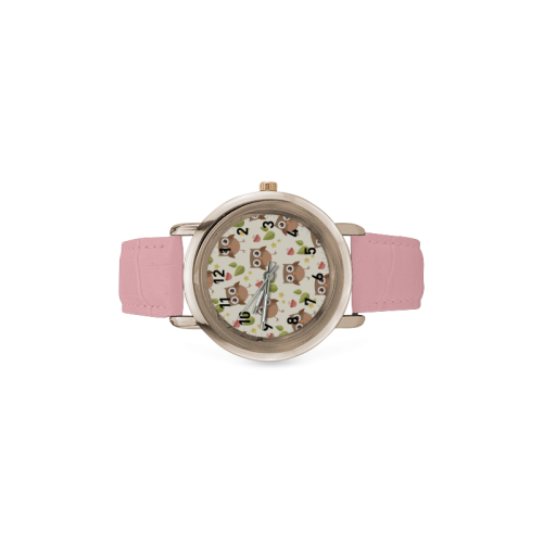 Modern Retro Owl Pattern Women's Rose Gold Leather Strap Watch(Model 201)