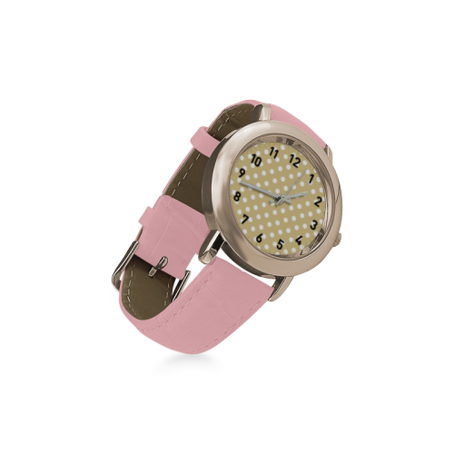 Light Olive Polka Dots Women's Rose Gold Leather Strap Watch(Model 201)