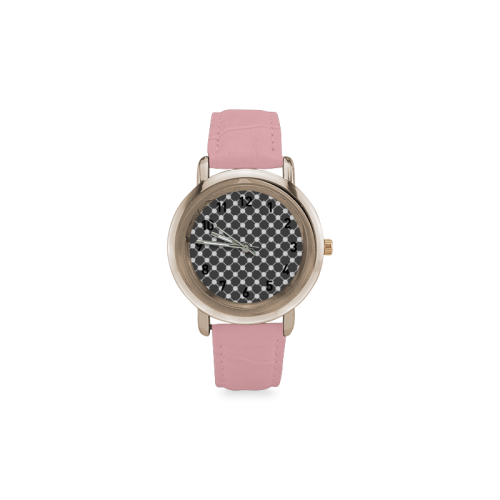 Charcoal Trellis Dots Women's Rose Gold Leather Strap Watch(Model 201)