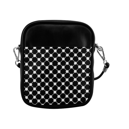 Black and White Trellis Dots Sling Bag (Model 1627)
