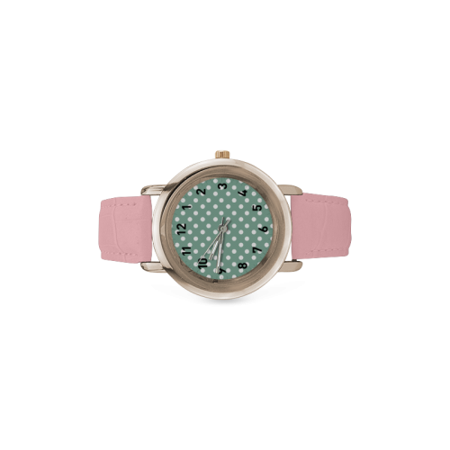 Mint Polka Dots Women's Rose Gold Leather Strap Watch(Model 201)
