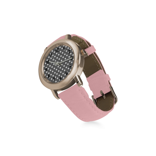 Gray Polka Dots Women's Rose Gold Leather Strap Watch(Model 201)