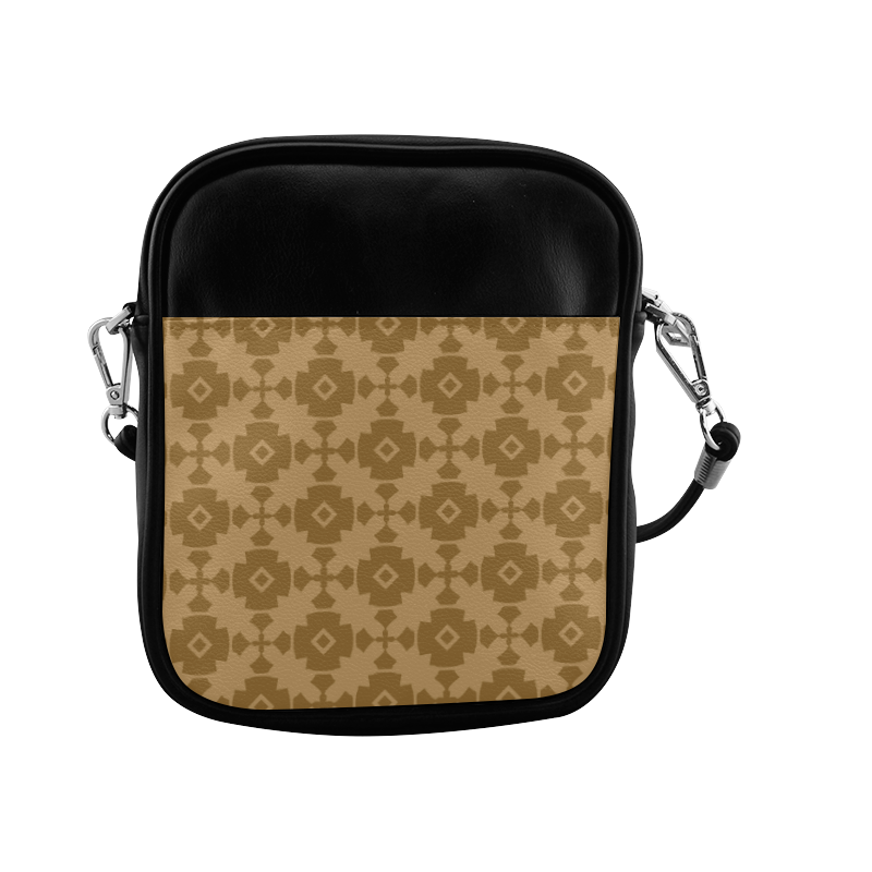 Dark tan Geometric Tile Pattern Sling Bag (Model 1627)