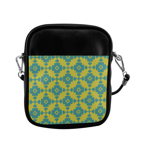 Yellow Teal Geometric Tile Pattern Sling Bag (Model 1627)