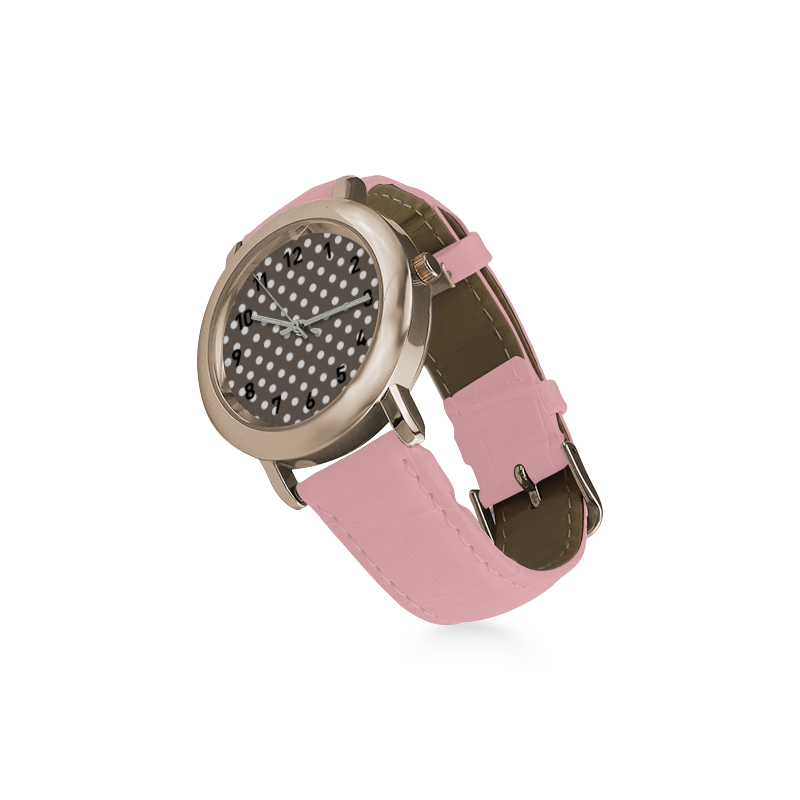 Beige Polka Dots Women's Rose Gold Leather Strap Watch(Model 201)