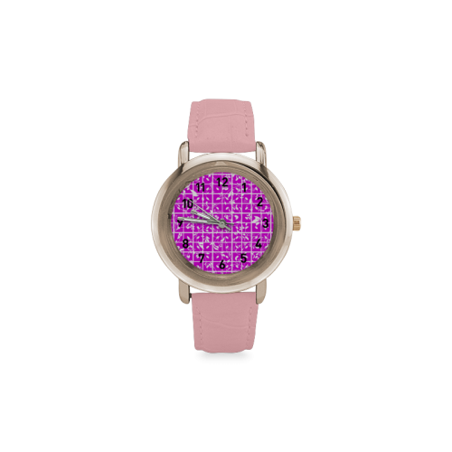 Pink Swirls Women's Rose Gold Leather Strap Watch(Model 201)