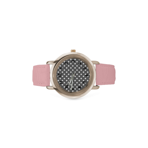 Gray Polka Dots Women's Rose Gold Leather Strap Watch(Model 201)