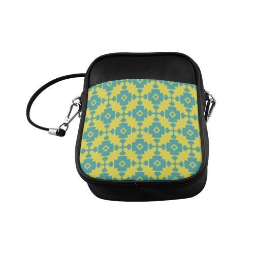 Yellow Teal Geometric Tile Pattern Sling Bag (Model 1627)