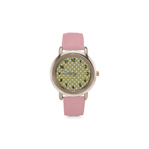 Olive Polka Dots Women's Rose Gold Leather Strap Watch(Model 201)