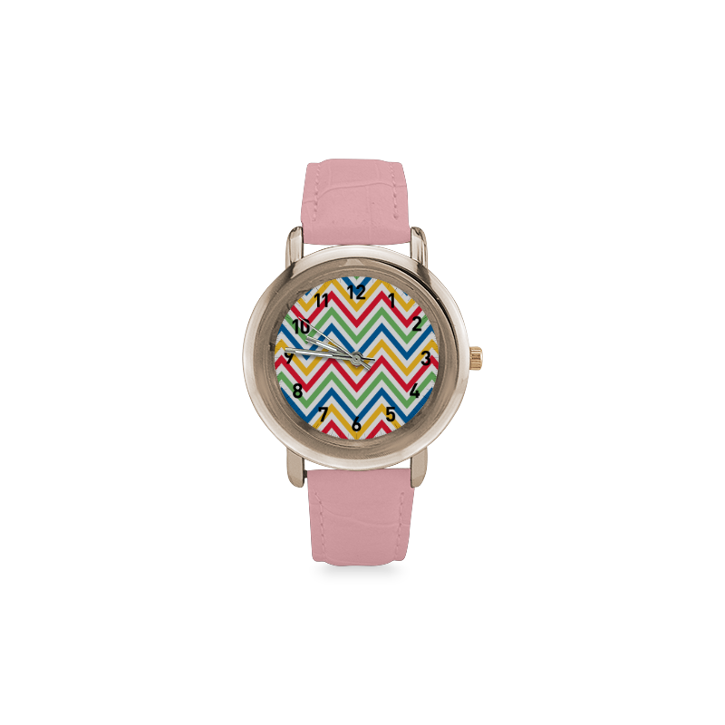 Green Red Chevron Women's Rose Gold Leather Strap Watch(Model 201)