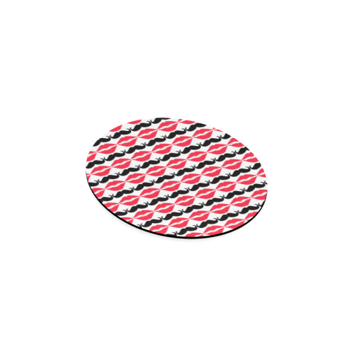 Red and Black Hipster Mustache and Lips Round Coaster