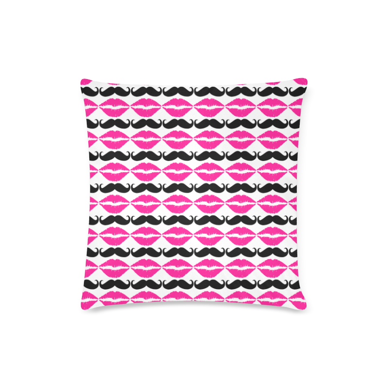 Pink and Black Hipster Mustache and Lips Custom Zippered Pillow Case 16"x16" (one side)